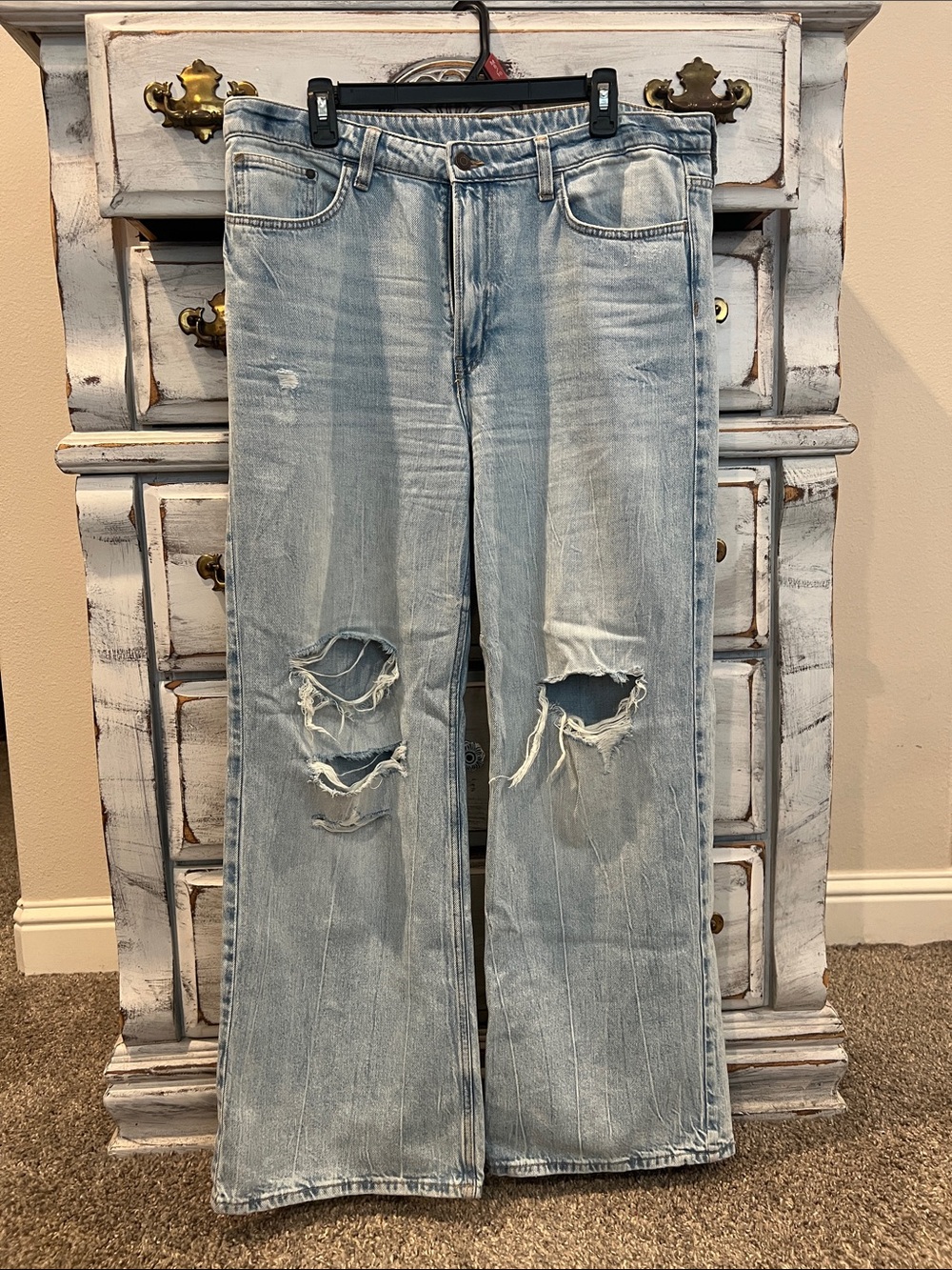 H&M Light Blue Distressed Wide-Leg Jeans